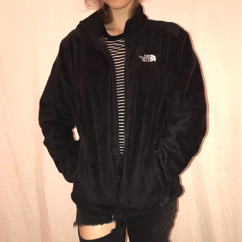 black super fuzzy north face zip up